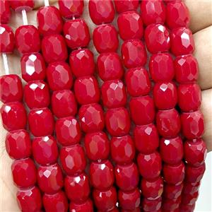 Red Jadeite Glass Barrel Beads Faceted, approx 10-11mm, 38pcs per st
