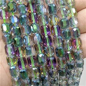 Chinese Crystal Glass Barrel Beads Rainbow Electroplated Faceted, approx 10-11mm, 38pcs per st