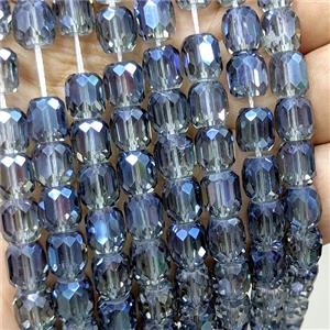 Chinese Crystal Glass Barrel Beads Grayblue Electroplated Faceted, approx 10-11mm, 38pcs per st