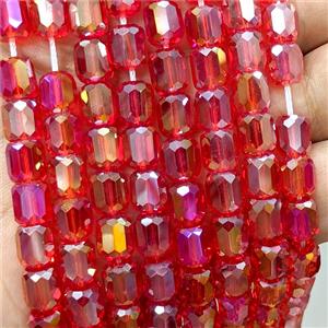 Red Crystal Glass Barrel Beads Faceted Electroplated, approx 8-9mm, 44pcs per st