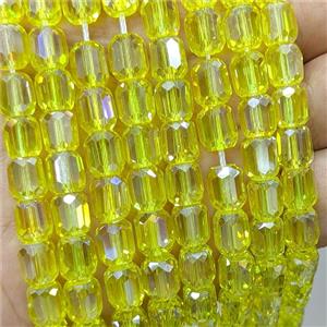 Yellow Crystal Glass Barrel Beads Faceted Electroplated, approx 8-9mm, 44pcs per st