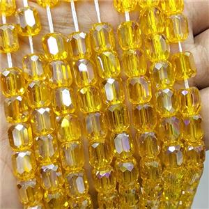 Golden Crystal Glass Barrel Beads Faceted Electroplated, approx 10-11mm, 38pcs per st