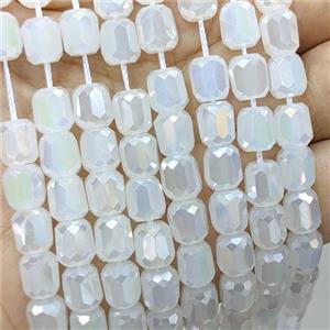 White Jadeite Glass Barrel Beads Faceted Electroplated, approx 8-9mm, 44pcs per st
