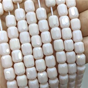 Jadeite Glass Barrel Beads Faceted Electroplated, approx 8-9mm, 44pcs per st