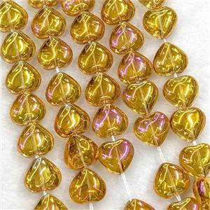 Golden Crystal Glass Heart Beads Electroplated, approx 10mm, 41pcs per st