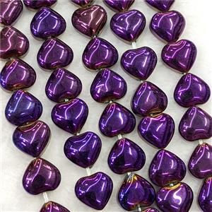 Purple Crystal Glass Heart Beads Electroplated, approx 10mm, 41pcs per st