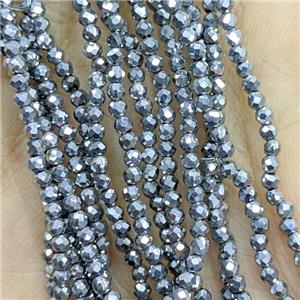 Hematite Beads Faceted Round Platinum Plated, approx 2mm
