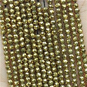 Hematite Beads Faceted Round Gold Plated, approx 2mm