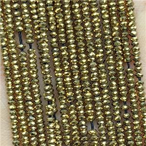 Hematite Beads Faceted Rondelle Gold Plated, approx 1x2mm
