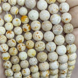 Natural River Jasper Beads Smooth Round Yellow Dye, approx 12mm