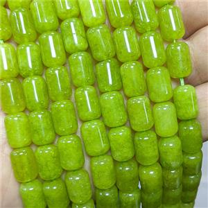 Natural Sponge Jade Tube Beads Olive Dye, approx 8-12mm