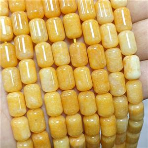 Natural Sponge Jade Tube Beads Yellow Dye, approx 8-12mm