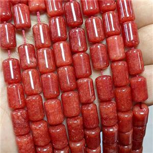 Natural Sponge Jade Tube Beads Red Dye, approx 8-12mm