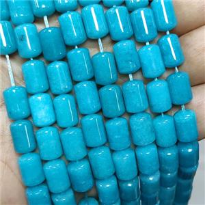 Natural Sponge Jade Tube Beads Teal Dye, approx 8-12mm