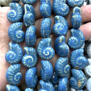 Porcelain Beads Blue Spiral Shell, approx 18-22mm