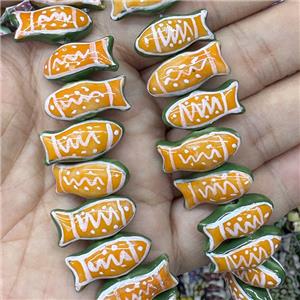 Porcelain Fish Beads Orange, approx 11-24mm
