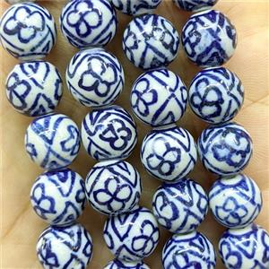 Porcelain Round Beads Blue, approx 12mm, 32pcs per st
