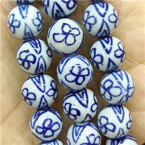 Porcelain Round Beads Blue, approx 14mm, 27pcs per st