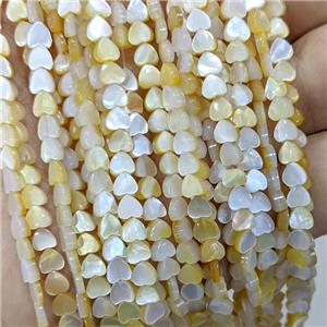 Yellow MOP Shell Heart Beads, approx 6.5mm