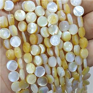 Yellow MOP Shell Coin Beads, approx 6mm