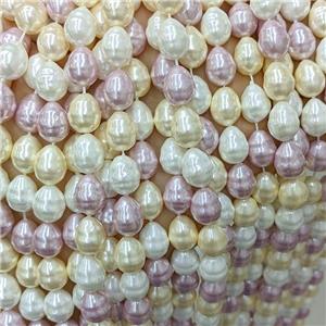 Baroque Style Pearlized Shell Beads Screw Teardrop Mixed Color, approx 10-13mm