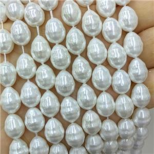 White Baroque Style Pearlized Shell Beads Screw Teardrop, approx 10-13mm