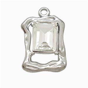 Raw Stainless Steel Rectangle Pendant Pave Crystal Glass, approx 15-20mm