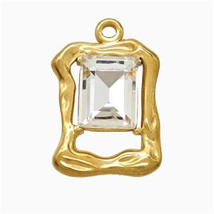 Stainless Steel Rectangle Pendant Pave Crystal Glass Gold Plated, approx 15-20mm