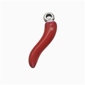 Raw Stainless Steel Chili Pendant Red Enamel, approx 4-17mm