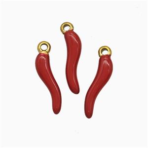Stainless Steel Chili Pendant Red Enamel Gold Plated, approx 3-15mm