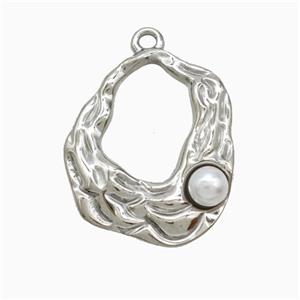 Raw Stainless Steel Pendant Pave Resin Hammered, approx 17-20mm