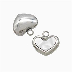 Raw Stainless Steel Heart Pendant Pave Shell, approx 8-11mm