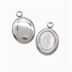 Raw Stainless Steel Oval Pendant Pave Shell, approx 10-12mm