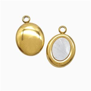 Stainless Steel Oval Pendant Pave Shell Gold Plated, approx 10-12mm