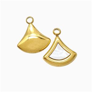 Stainless Steel Ginkgo Leaf Pendant Pave Shell Gold Plated, approx 11-12mm