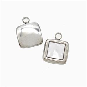 Raw Stainless Steel Square Pendant Pave Shell, approx 10mm
