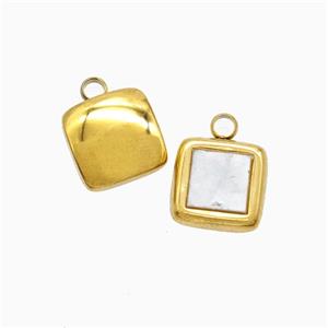 Stainless Steel Square Pendant Pave Shell Gold Plated, approx 10mm