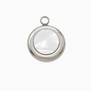 Raw Stainless Steel Circle Pendant Pave Shell, approx 12mm