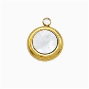 Stainless Steel Circle Pendant Pave Shell Gold Plated, approx 12mm