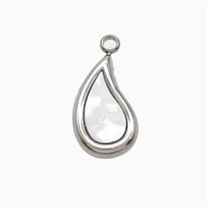 Raw Stainless Steel Teardrop Pendant Pave Shell, approx 9-15.5mm
