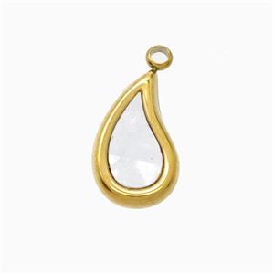 Stainless Steel Teardrop Pendant Pave Shell Gold Plated, approx 9-15.5mm