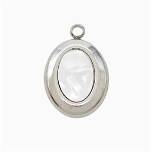 Raw Stainless Steel Oval Pendant Pave Shell, approx 12-15mm