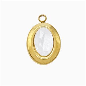 Stainless Steel Oval Pendant Pave Shell Gold Plated, approx 12-15mm