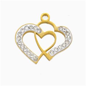 Stainless Steel Heart Pendant Pave Rhinestone Gold Plated, approx 14-18mm