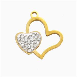 Stainless Steel Heart Pendant Pave Rhinestone Gold Plated, approx 15-17mm