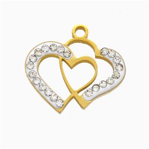 Stainless Steel Heart Pendant Pave Rhinestone Gold Plated, approx 14-18mm