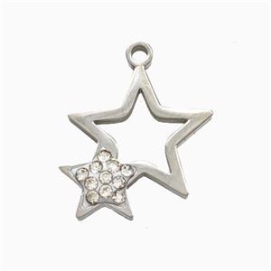 Raw Stainless Steel Star Pendant Pave Rhinestone, approx 14-16mm