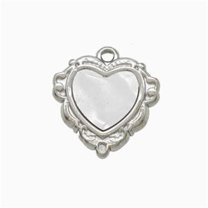 Raw Stainless Steel Heart Pendant Pave Shell, approx 15mm