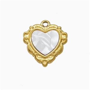 Stainless Steel Heart Pendant Pave Shell Gold Plated, approx 15mm