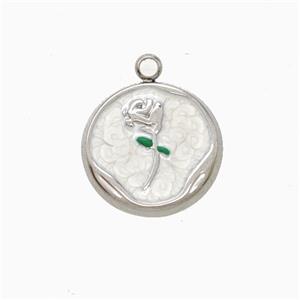 Raw Stainless Steel Flower Pendant White Painted, approx 15mm